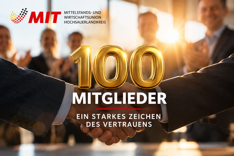 Zwei Hände schütteln zur Feier von 100 Mitgliedern – Zeichen des Vertrauens und Erfolgs.