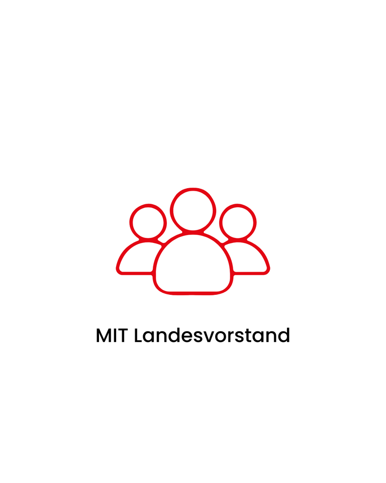 Rotes Symbol mit drei Silhouetten, beschriftet „MIT Landesvorstand“.